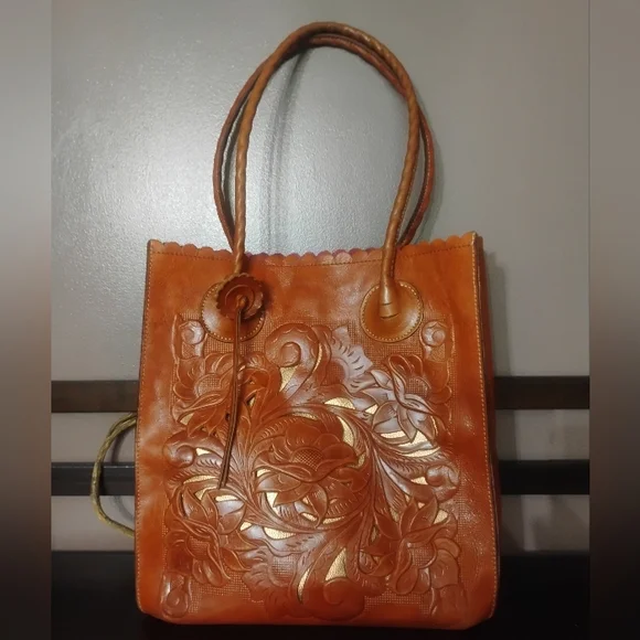 Patricia Nash Cut Out Tooling Cavo Collection Tote in Cinnamon Leather - Picture 2 of 16
